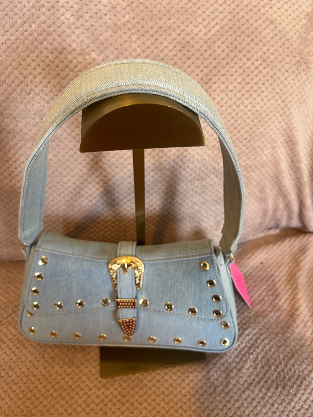 Betsey Johnson Light Blue Studded Denim Shoulder Bag New With Tags